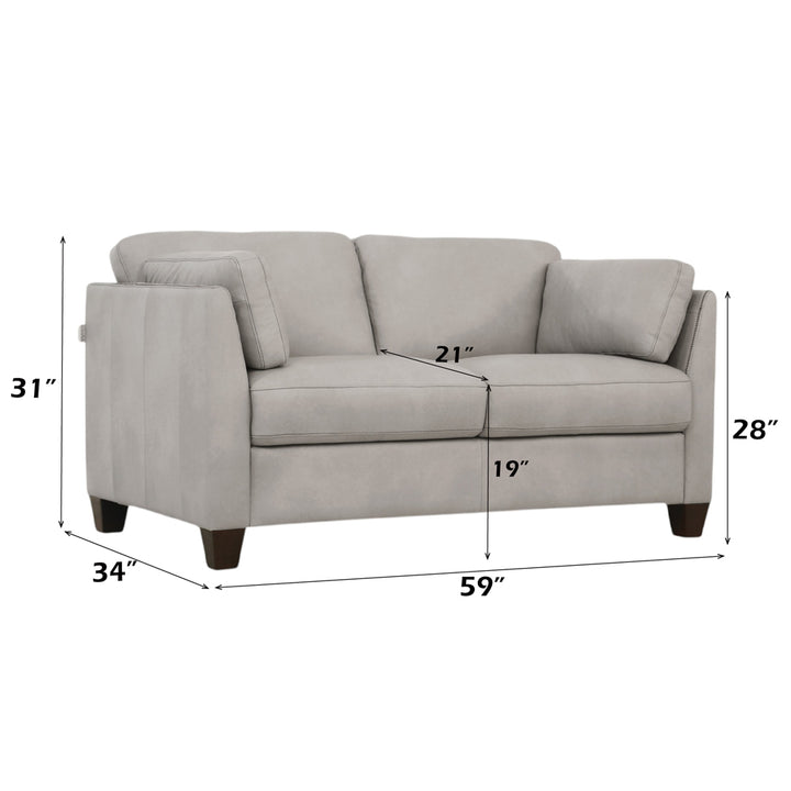 Matias Loveseat in Dusty White Top Grain Leather - dimensions