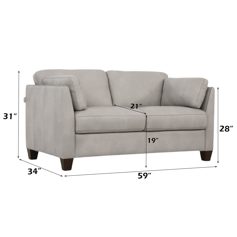 Matias Loveseat in Dusty White Top Grain Leather - dimensions