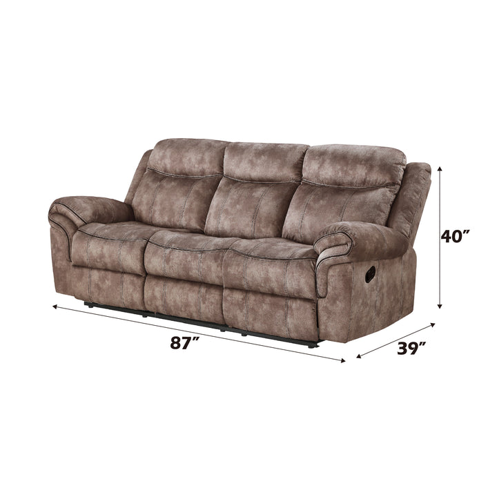 Zubaida Motion Sofa &amp; Console with USB in Two Tone Chocolate Velvet - dimensions