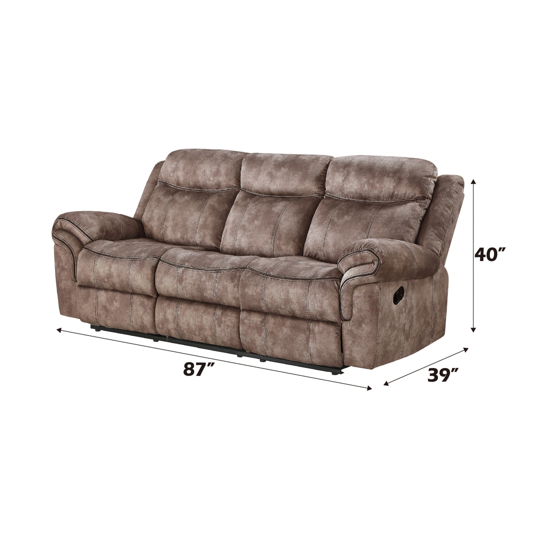 Zubaida Motion Sofa & Console with USB in Two Tone Chocolate Velvet - dimensions