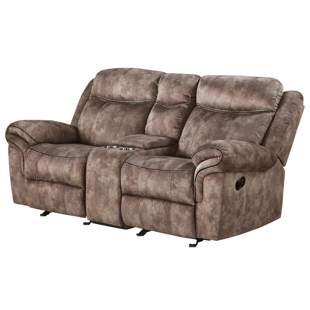 Zubaida Motion Loveseat & Console with USB in Two Tone Chocolate Velvet