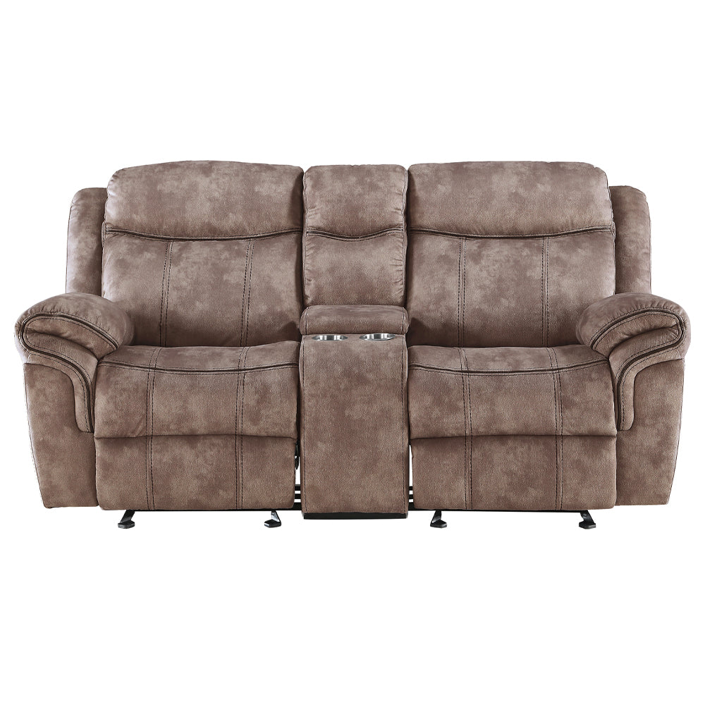 Zubaida Motion Loveseat & Console with USB in Two Tone Chocolate Velvet
