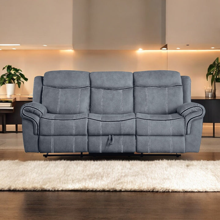 Zubaida Motion Sofa &amp; Console with USB in Two Tone Gray Velvet