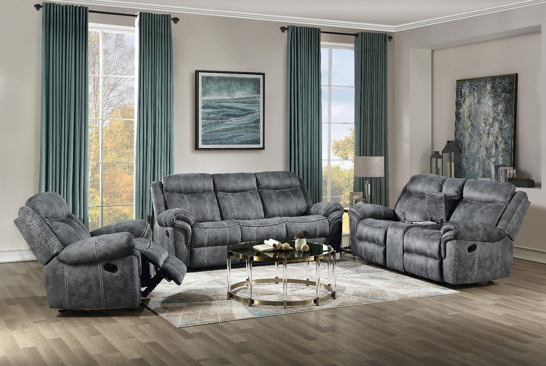 Zubaida Motion Loveseat & Console with USB in Two Tone Gray Velvet