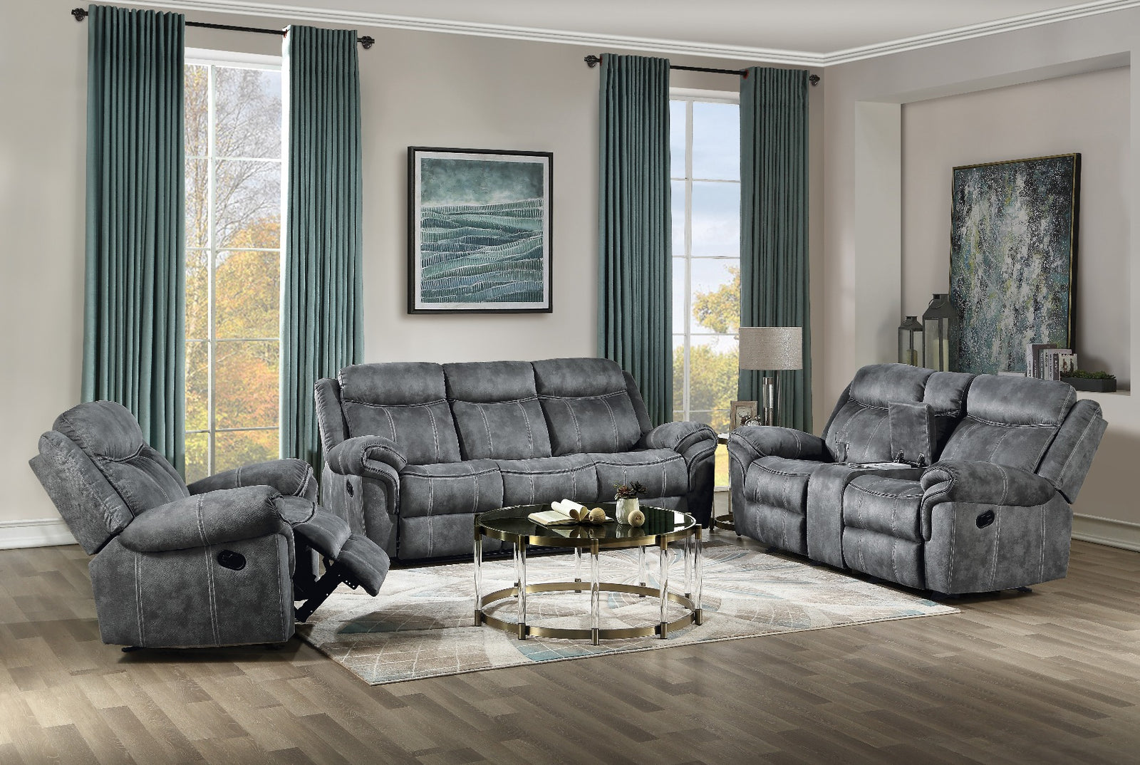 Zubaida Motion Glider Recliner in Two Tone Gray Velvet