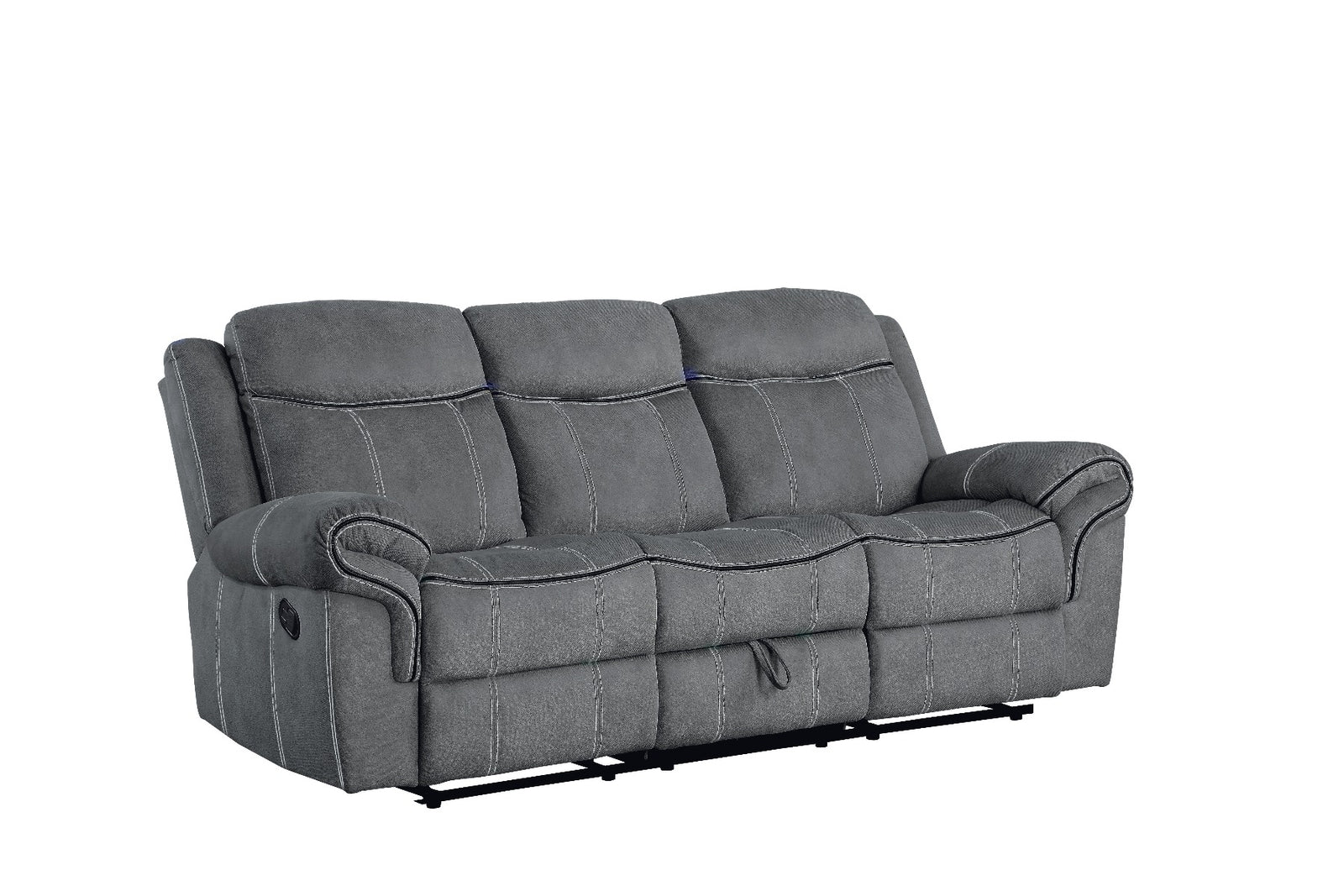 Zubaida Motion Sofa & Console with USB in Two Tone Gray Velvet