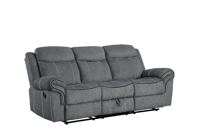 Zubaida Motion Sofa &amp; Console with USB in Two Tone Gray Velvet