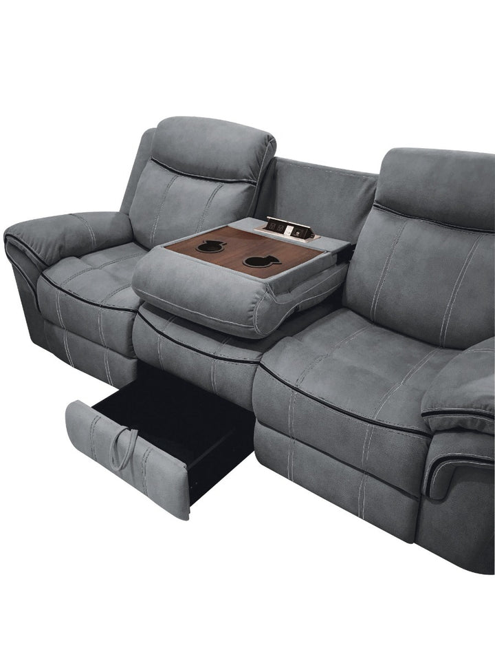 Zubaida Motion Sofa &amp; Console with USB in Two Tone Gray Velvet