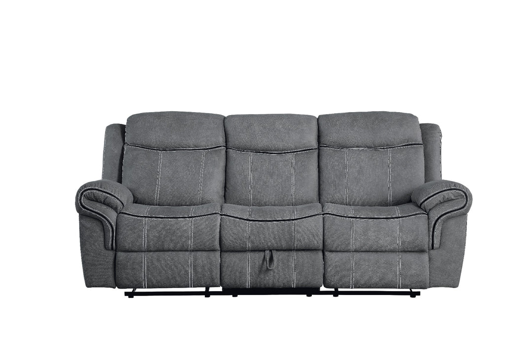 Zubaida Motion Sofa & Console with USB in Two Tone Gray Velvet