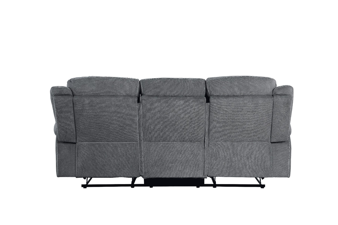 Zubaida Motion Sofa & Console with USB in Two Tone Gray Velvet