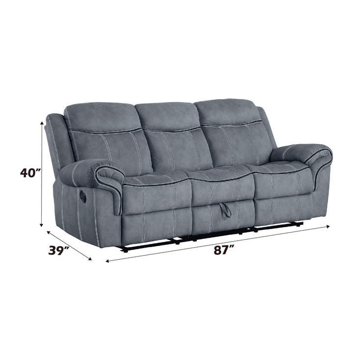 Zubaida Motion Sofa &amp; Console with USB in Two Tone Gray Velvet - dimensions