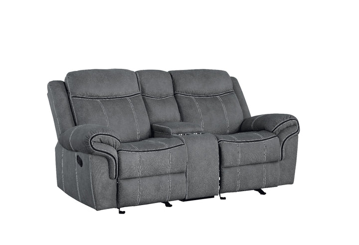 Zubaida Motion Loveseat &amp; Console with USB in Two Tone Gray Velvet