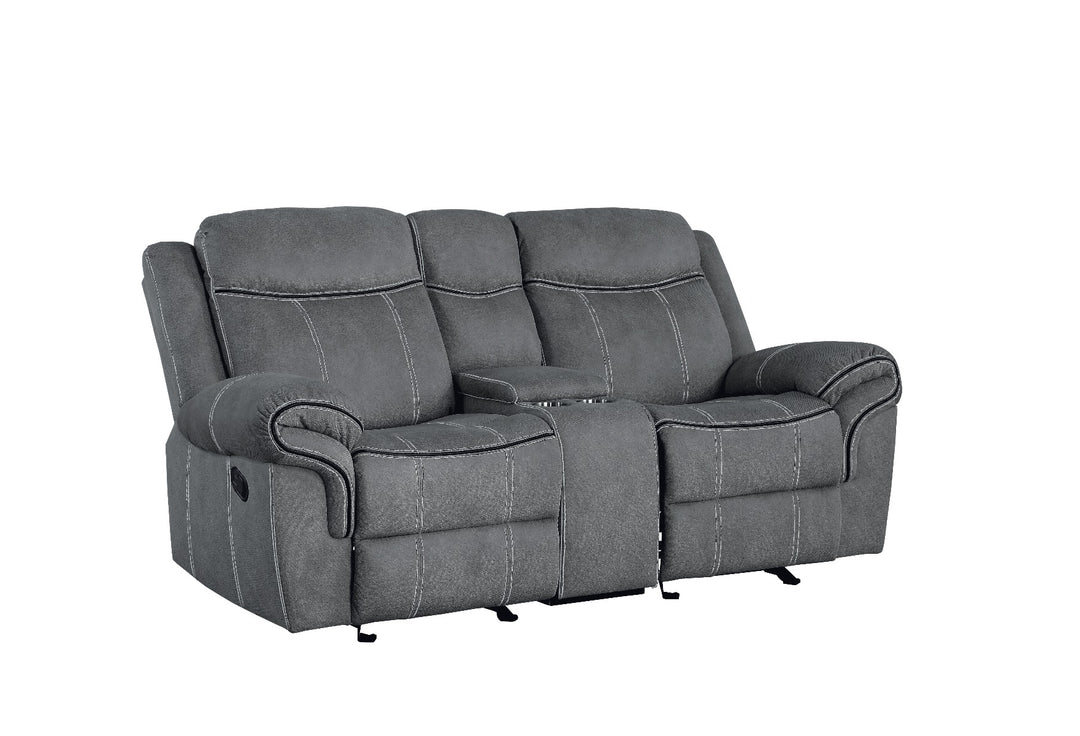 Zubaida Motion Loveseat & Console with USB in Two Tone Gray Velvet
