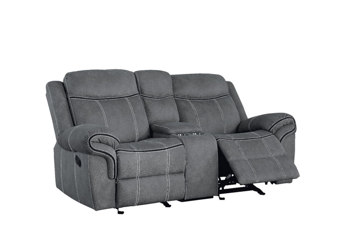 Zubaida Motion Loveseat &amp; Console with USB in Two Tone Gray Velvet