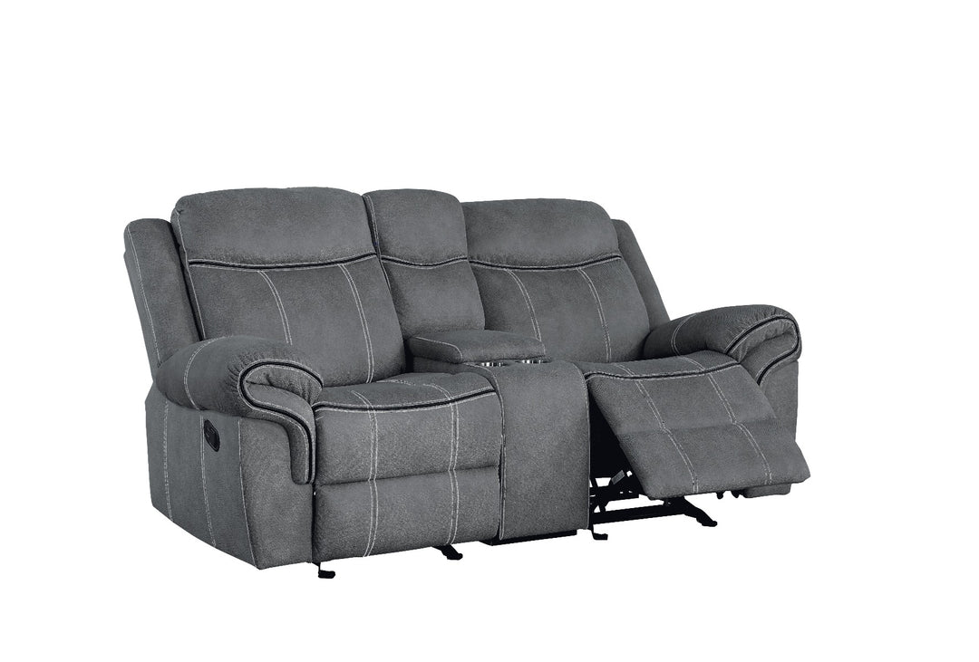 Zubaida Motion Loveseat & Console with USB in Two Tone Gray Velvet