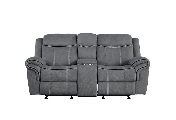 Zubaida Motion Loveseat &amp; Console with USB in Two Tone Gray Velvet