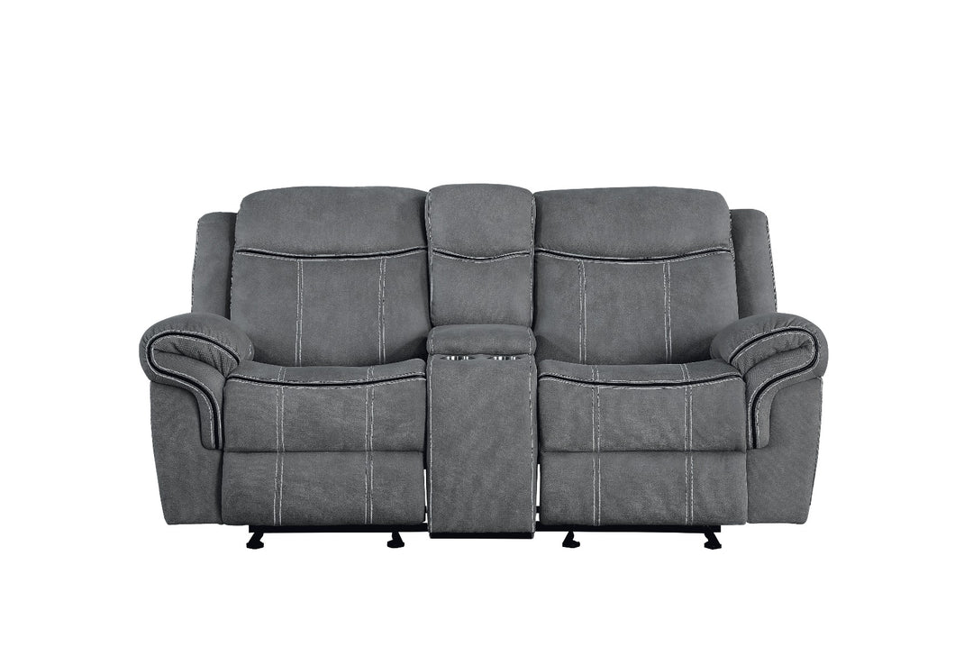 Zubaida Motion Loveseat & Console with USB in Two Tone Gray Velvet