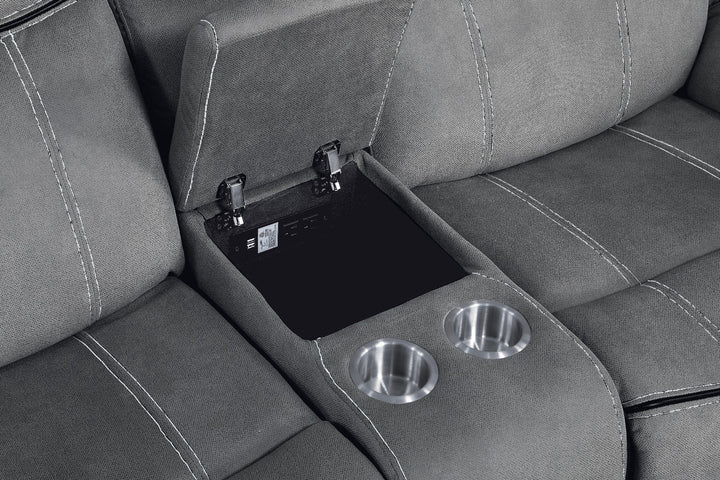 Zubaida Motion Loveseat &amp; Console with USB in Two Tone Gray Velvet