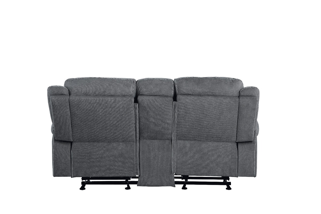 Zubaida Motion Loveseat & Console with USB in Two Tone Gray Velvet