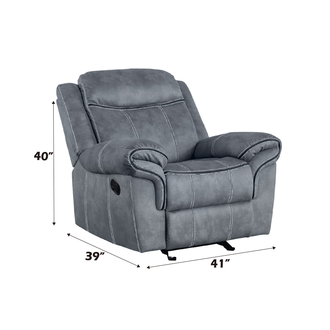 Zubaida Motion Glider Recliner in Two Tone Gray Velvet - dimensions