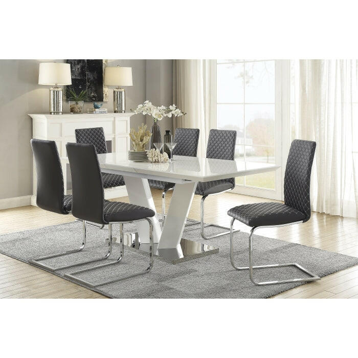 Homelegance Contemporary Dining Room Set with Gray Faux Leather Side Chair at   Contempo Furniture  Contempo Furniture Contemporary Dining Room Set with Gray Faux Leather Side Chair Homelegance.