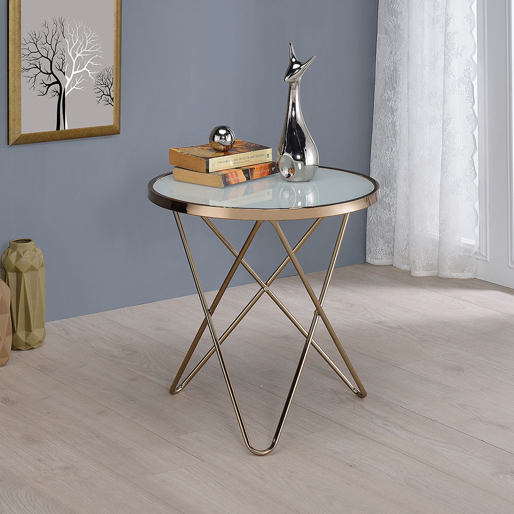 ACME Furniture Valora End Table Frosted Glass Top & Champagne