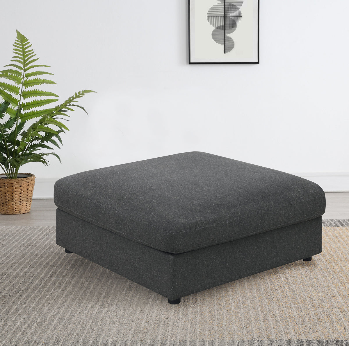 Serene - Square Upholstered Ottoman - Charcoal