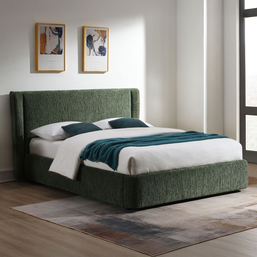 Cheryl - Queen Bed - Dark Green Chenille