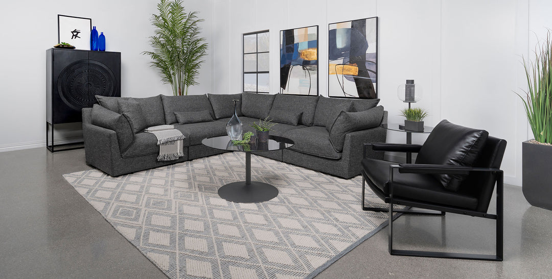 Sasha - 5 Piece Upholstered Modular Sectional - Barely Black