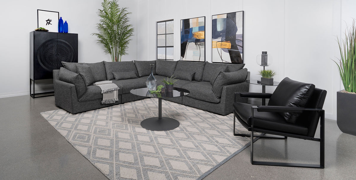 Sasha - 5 Piece Upholstered Modular Sectional - Barely Black