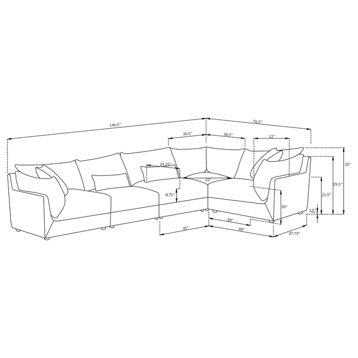 Sasha - 5 Piece Upholstered Modular Sectional - Barely Black