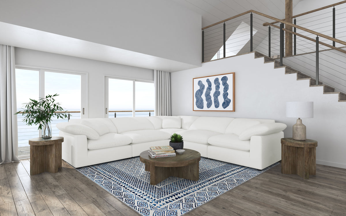 Raleigh - 5 Piece Boucle Upholstered Modular Sectional - Ivory
