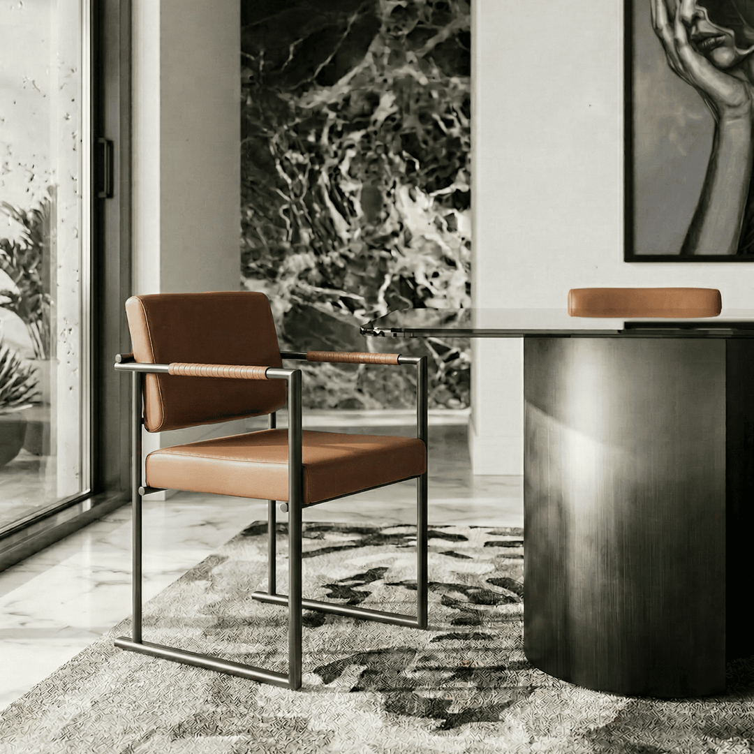 Atlan - Modern Camel Vegan Leather + Dark Gold Dining Chair