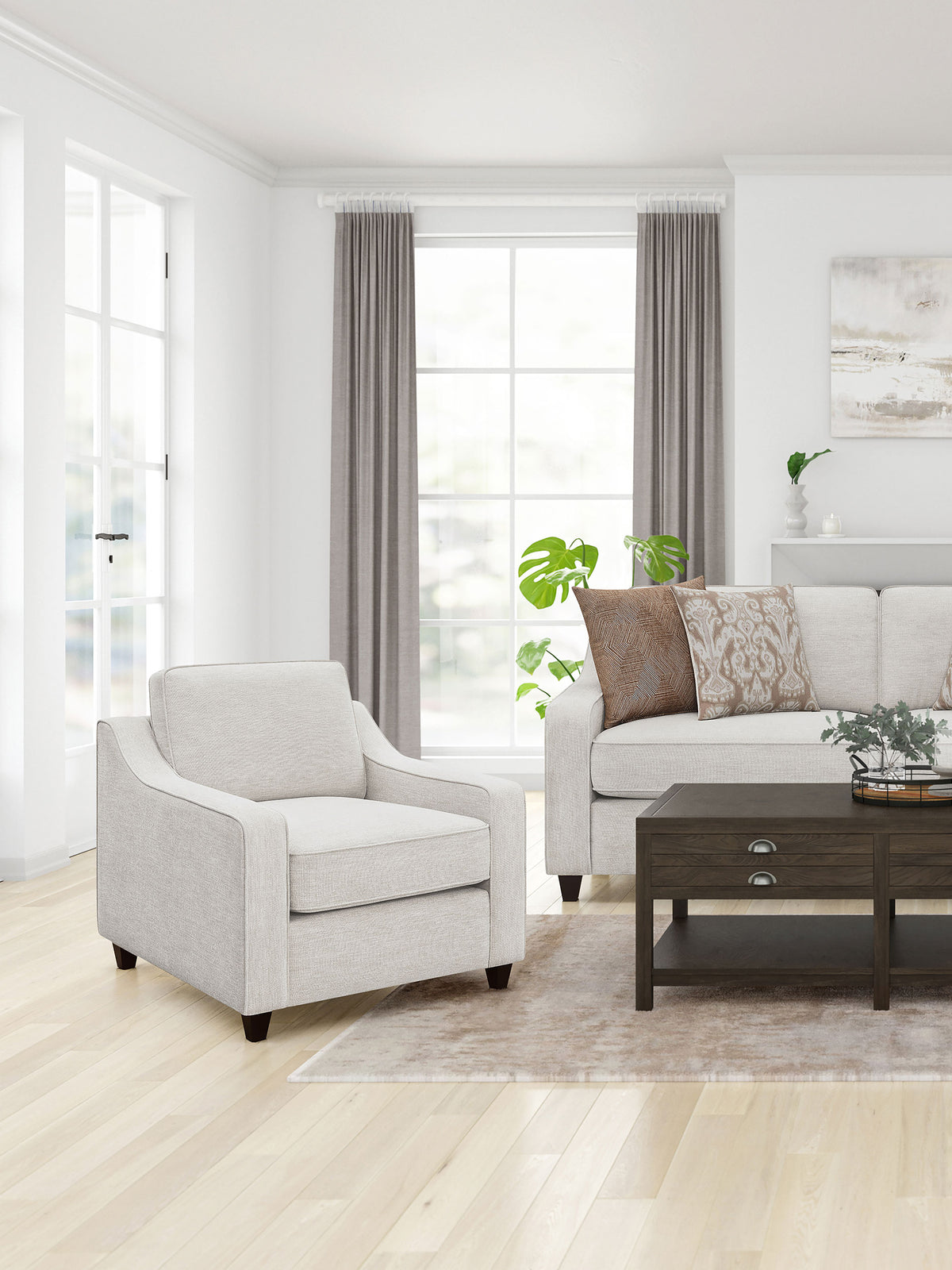 Christine - Upholstered Sloped Arm Accent Chair - Beige