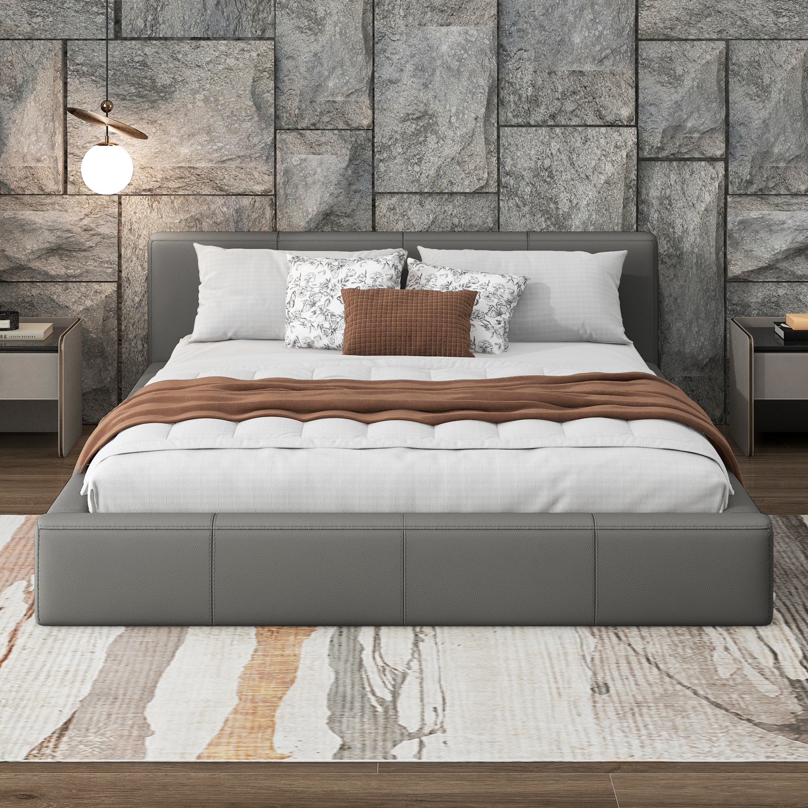 Stylish Gray Upholstered Bed - Full Size