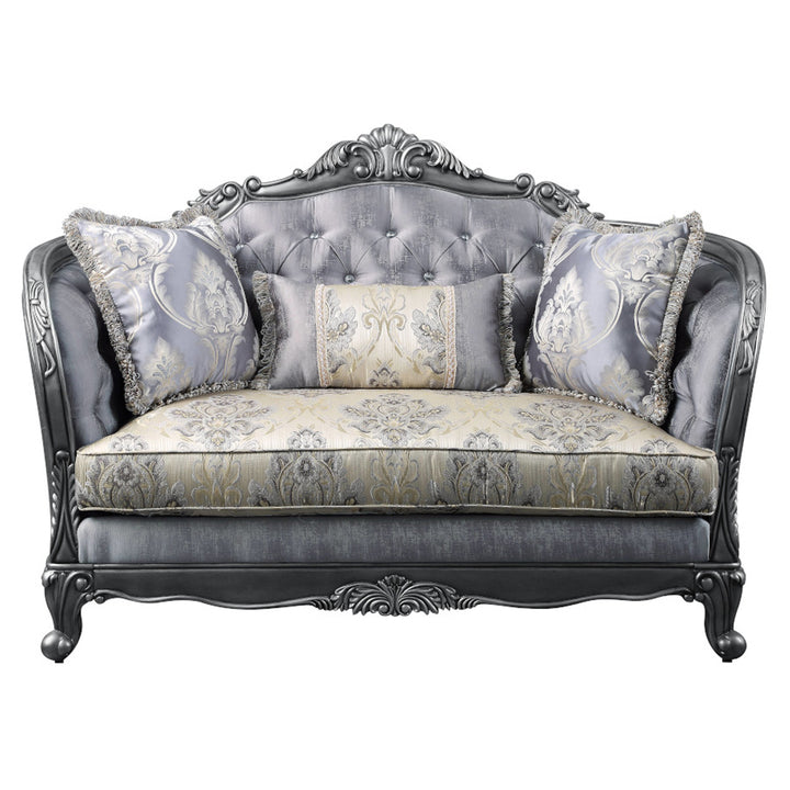 Ariadne Loveseat with 3 Pillows in Fabric &amp; Platinum