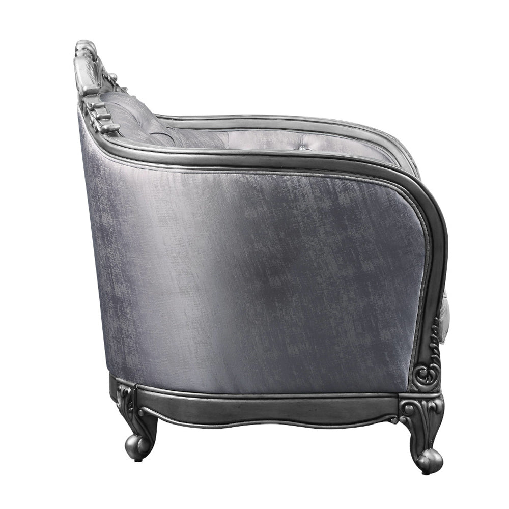 Ariadne Loveseat with 3 Pillows in Fabric & Platinum