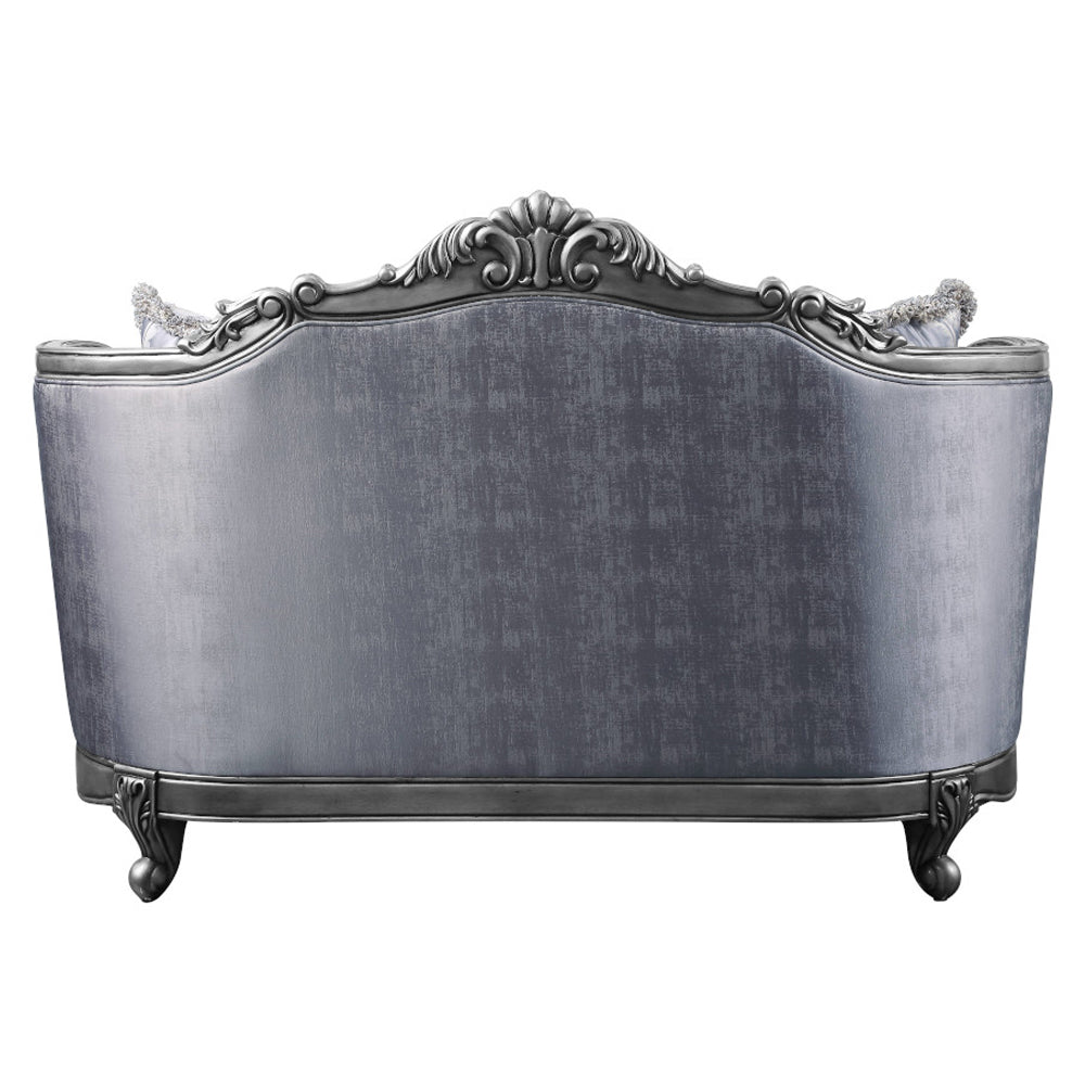 Ariadne Loveseat with 3 Pillows in Fabric & Platinum