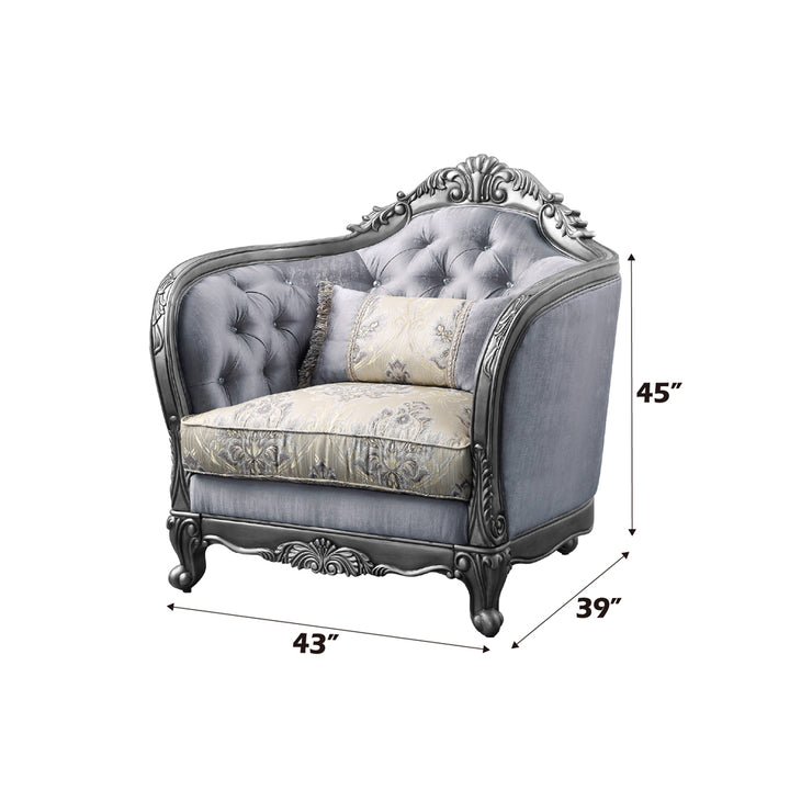 Ariadne Chair with Pillow in Fabric &amp; Platinum - dimensions