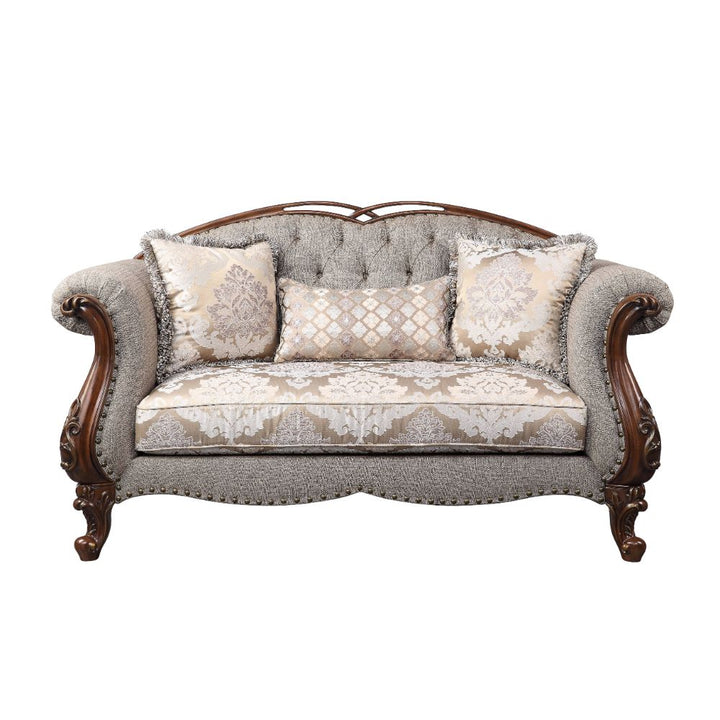 Miyeon Loveseat with 3 Pillows in Fabric &amp; Cherry