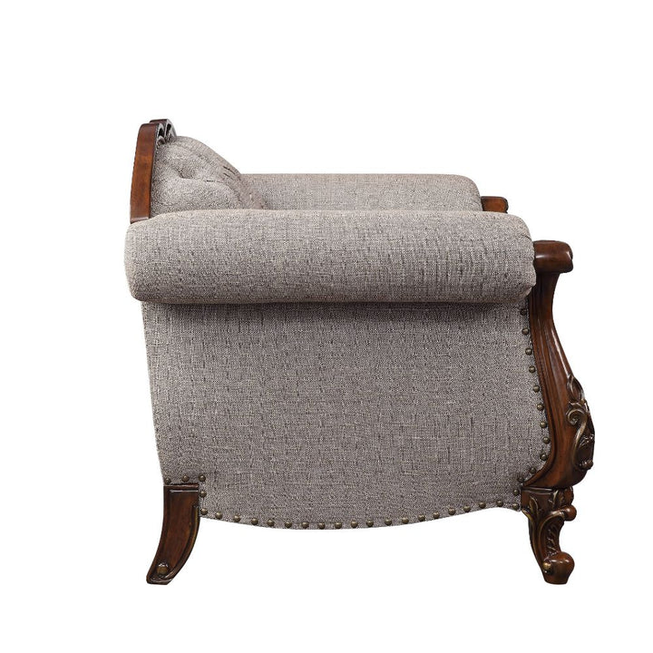 Miyeon Loveseat with 3 Pillows in Fabric &amp; Cherry
