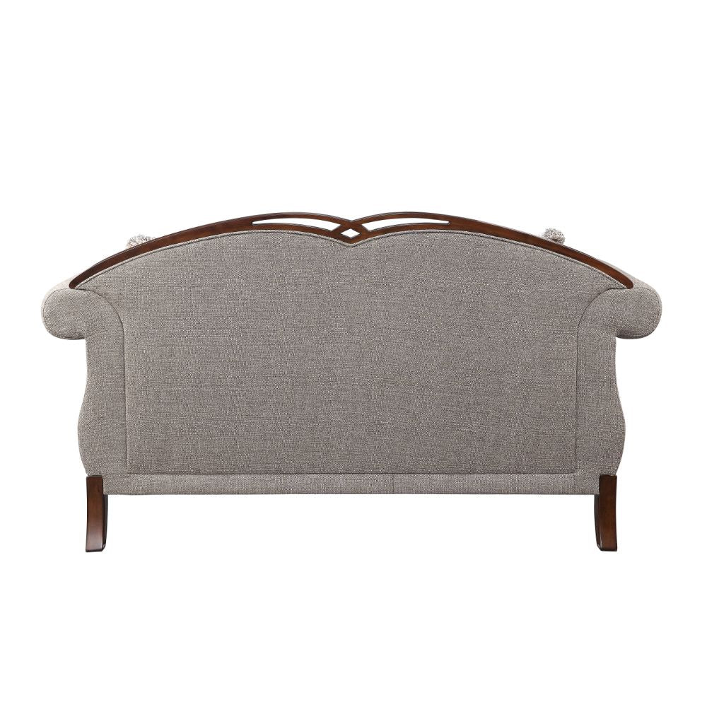 Miyeon Loveseat with 3 Pillows in Fabric & Cherry
