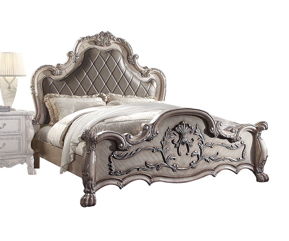 Dresden - 76" Eastern King Bed - Synthetic Leather & Vintage Bone White