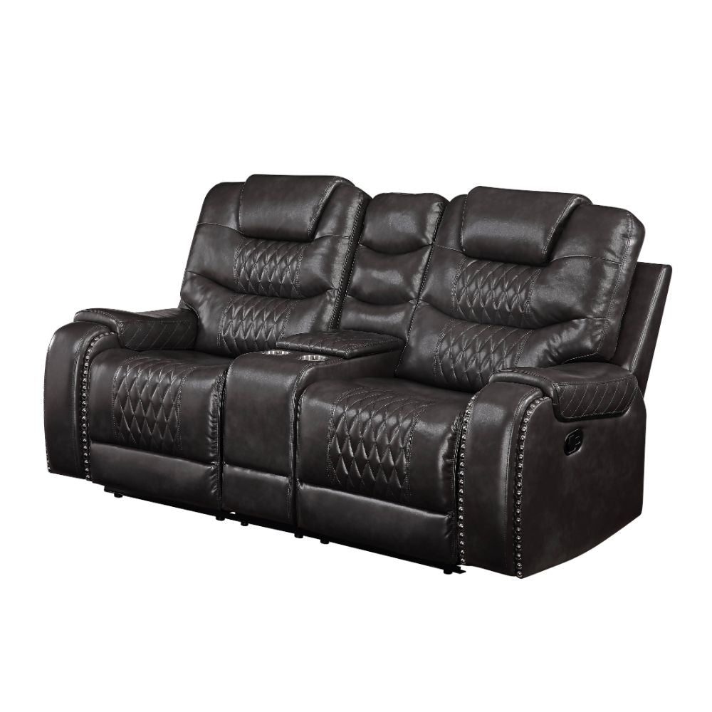 Braylon Motion Loveseat with Console in Magnetite Leatherette