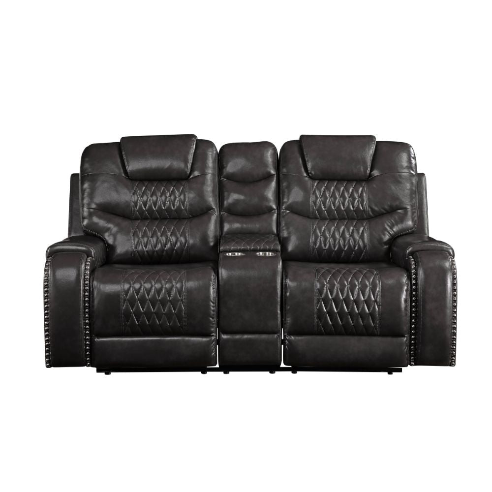 Braylon Motion Loveseat with Console in Magnetite Leatherette