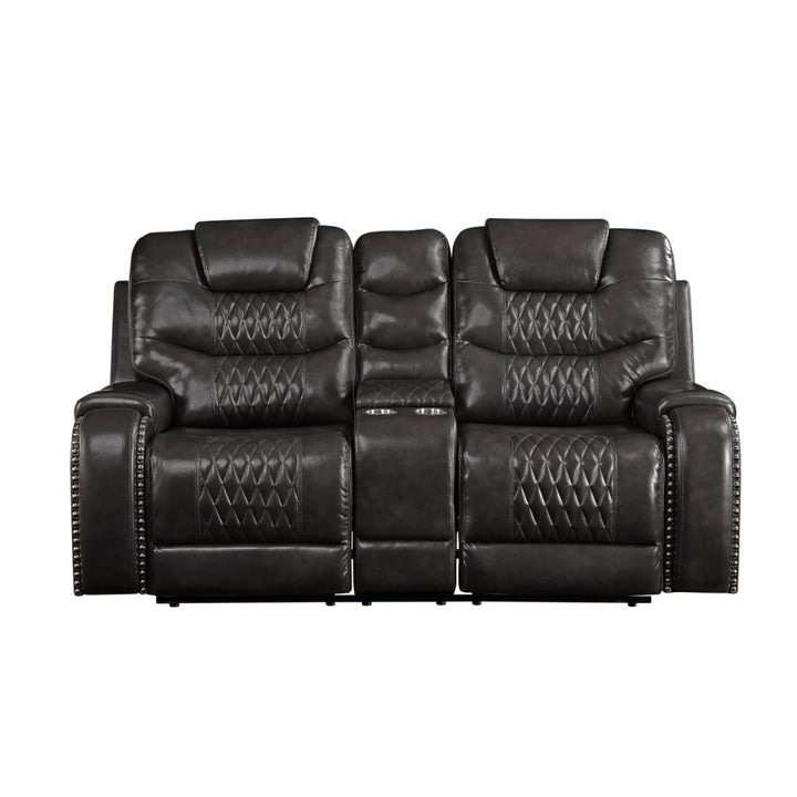 Braylon Motion Loveseat with Console in Magnetite Leatherette