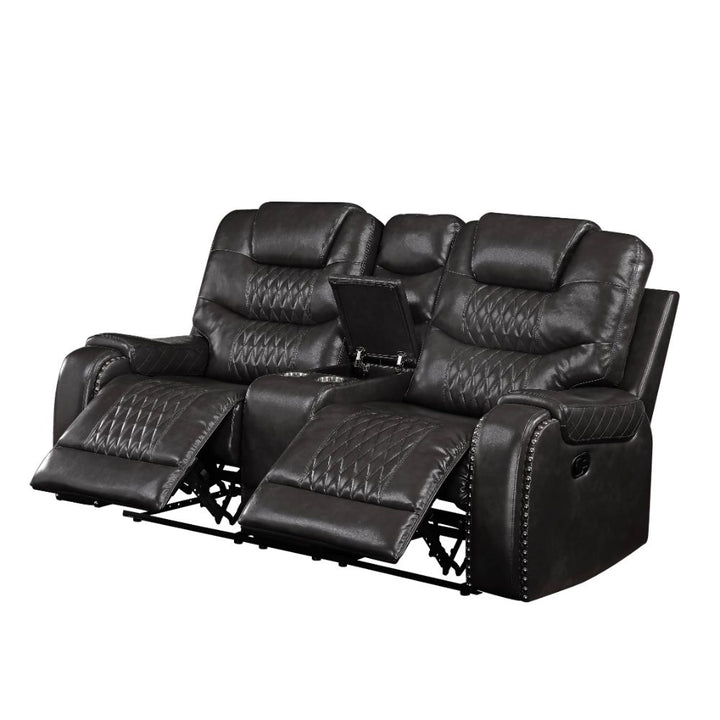 Braylon Motion Loveseat with Console in Magnetite Leatherette