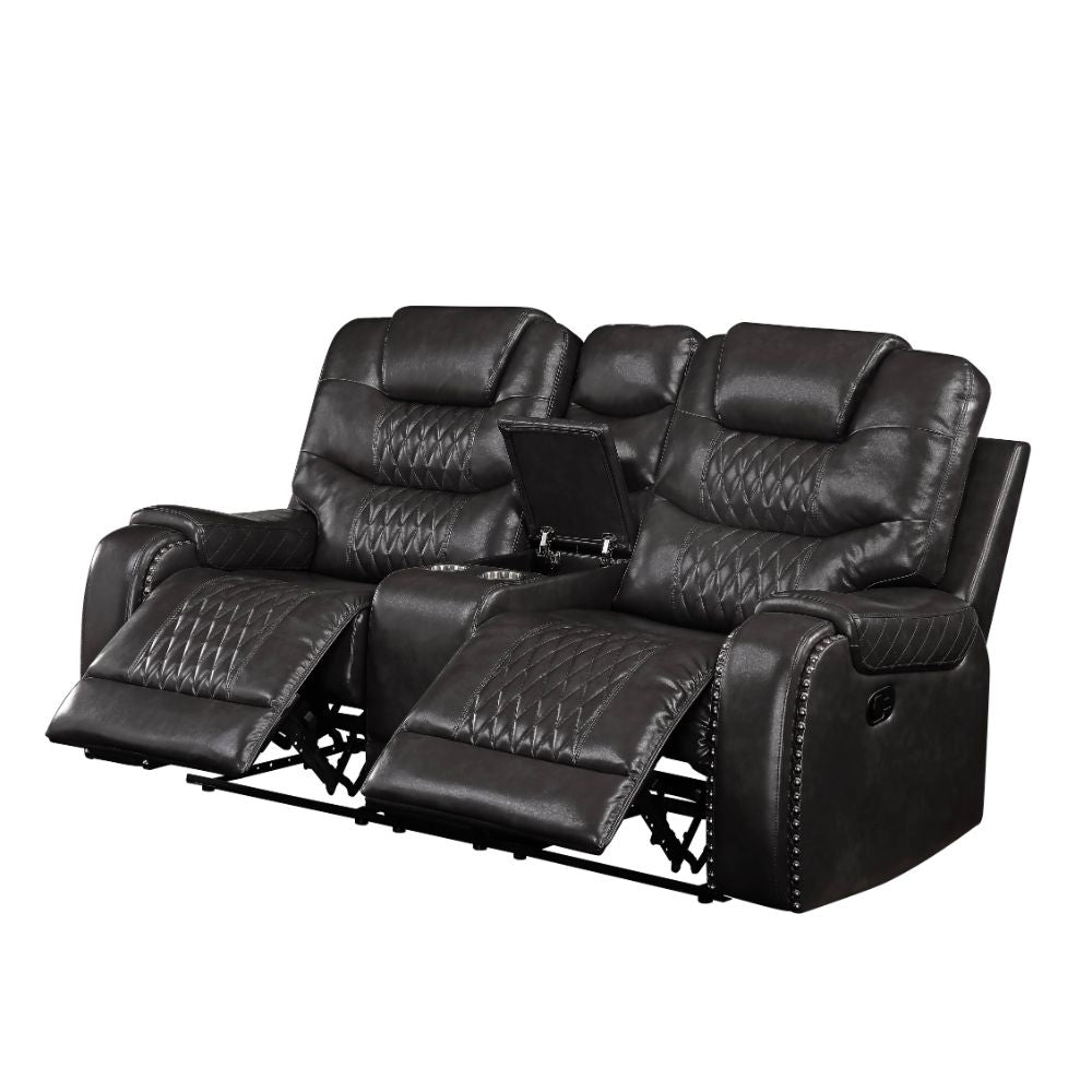 Braylon Motion Loveseat with Console in Magnetite Leatherette
