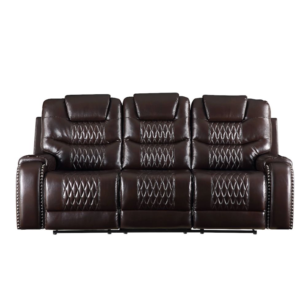 Braylon Motion Sofa in Brown Leatherette