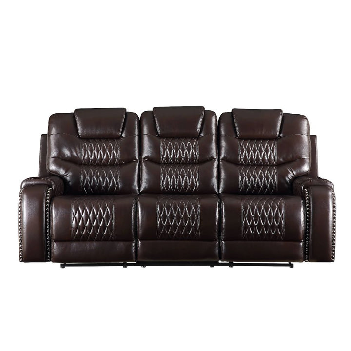 Braylon Motion Sofa in Brown Leatherette